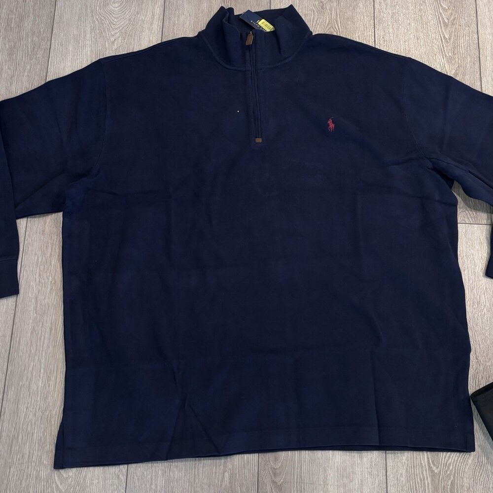 Polo Ralph Lauren‎ Knit Sweater Mens 3XB Navy Blue Cotton 1/4 Zip Preppy Casual